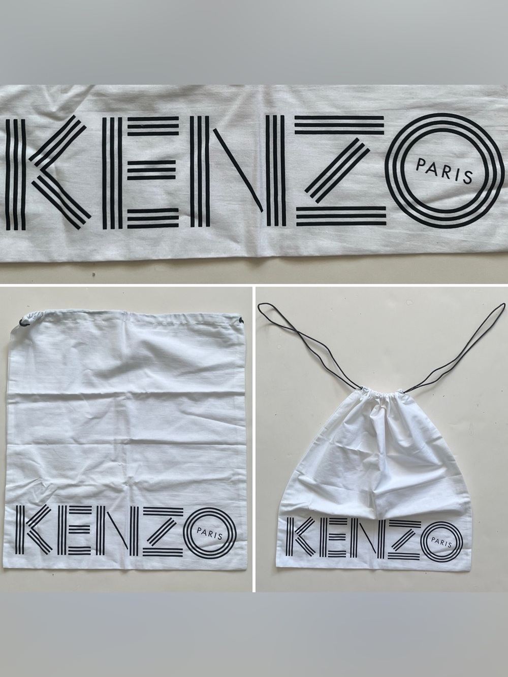Kenzo Paris Duster (Shoe) Bag ,White, Drawstring top closure 17X16 inches